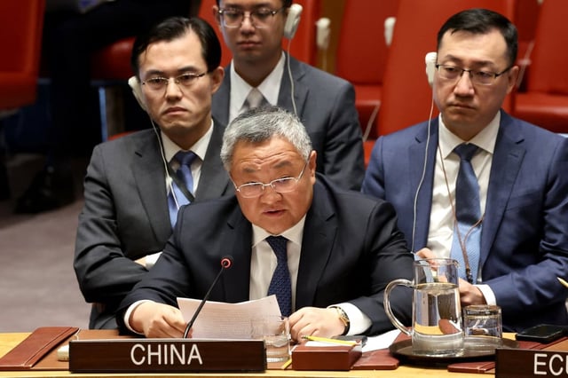 China’ UN ambassador Fu Cong speaks during a UN Security Council meeting in New York on October 16. Photo: Reuters