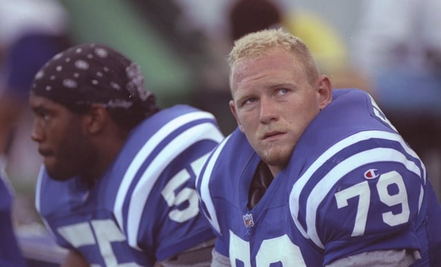 Defensive lineman Steve Emtman of the Indianapolis Colts looks on during a game against the Houston Oilers at the RCA Dome in Indianapolis, Indiana. The Oilers won the game, 20-10.