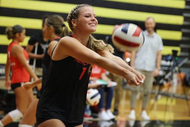 Lake Highland Prep senior KK Green contributed 9 kills and 18 assists in Tuesday&#39;s state semifinal win. (Stephen M. Dowell/Orlando Sentinel file)