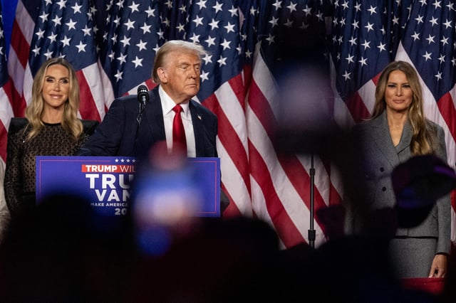Former President Donald Trump speaks at the Palm Beach County Convention Center in West Palm Beach, Florida, on November 6, 2024.