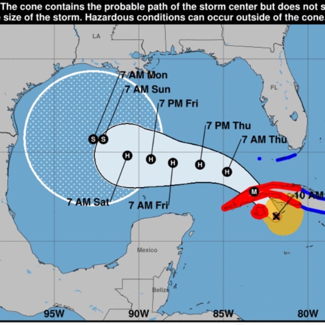 The updated forecast path for Hurricane Rafael shows the storm taking aim at Texas. Strong winds and cool waters could contribute to the storm's weakening, making the forecast for U.S. landfall unclear.