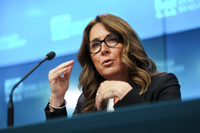Bank of Canada senior deputy governor Carolyn Rogers speaks during a press conference at the Bank of Canada in Ottawa on Wednesday, Oct. 23, 2024. Rogers is warning against adjusting mortgage rules to try to make the prospect of home ownership more affordable.