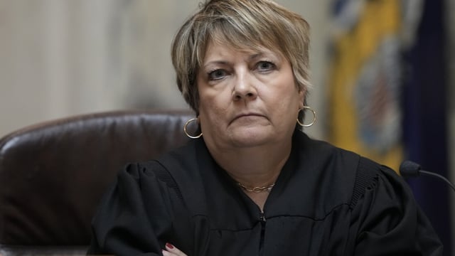 FILE - Wisconsin Supreme Court Justice Janet Protasiewicz attends her first hearing as a justice Sept. 7, 2023, in Madison, Wis. Protasiewicz, a newly elected liberal justice, has declined to recuse herself from a pair of redistricting lawsuits. Protasiewicz has called Republican-drawn electoral districts “rigged” and accepted nearly $10 million in campaign donations from the Democratic Party. Her decision Friday, Oct. 6, to remain on the cases increases the chance that Republicans, who control the Legislature and drew the maps, may proceed with the unprecedented step of impeaching her. (AP Photo/Morry Gash, File)