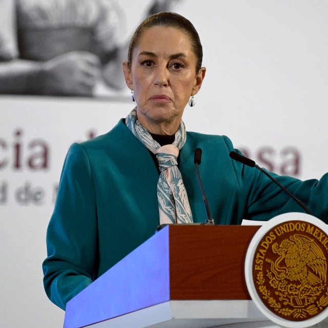 Mexico's President Claudia Sheinbaum speaks during her daily press conference at the National Palace in Mexico City on November 6, 2024. Mexican President Claudia Sheinbaum said Wednesday that Donald Trump's election victory was "no cause for concern" for her country, despite his threats of tariffs and mass migrant deportations. (Photo by ALFREDO ESTRELLA / AFP) (Photo by ALFREDO ESTRELLA/AFP via Getty Images)