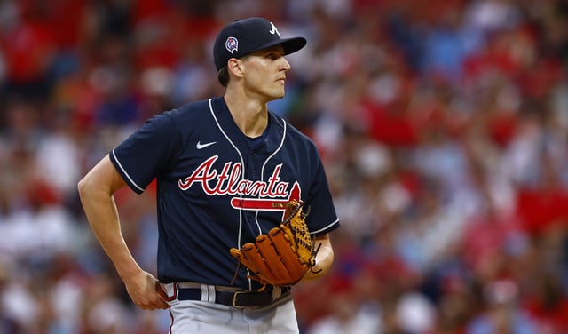 PHILADELPHIA, PENNSYLVANIA - SEPTEMBER 11: Kyle Wright #30 of the Atlanta Braves in action against the Philadelphia Phillies during game two of a double header at Citizens Bank Park on September 11, 2023 in Philadelphia, Pennsylvania. The Phillies defeated the Braves 7-5 (Photo by Rich Schultz/Getty Images)