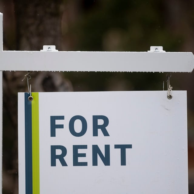 A rental sign is seen outside a building in Ottawa, Thursday, April 30, 2020. A new report says the average listed rent for all property types in Canada jumped by 10.7 per cent year-over-year in January, the ninth straight month for double-digit increases.THE CANADIAN PRESS/Adrian Wyld
