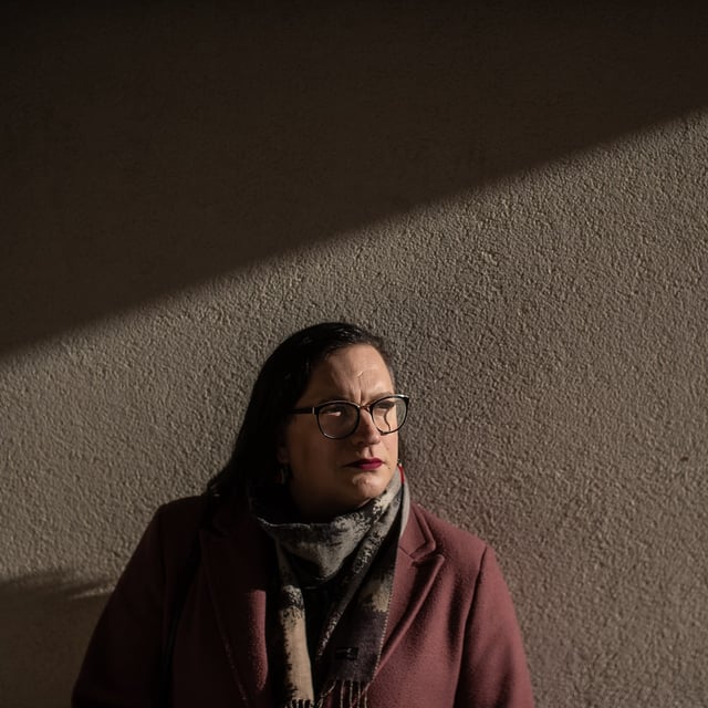 Transgender athlete Allison Hadley is pictured in Edmonton on Tuesday, Nov. 5, 2024. Hadley is concerned and confused about a bill Alberta's government introduced last week that would ban transgender women from playing against other women in amateur sports. THE CANADIAN PRESS/Jason Franson