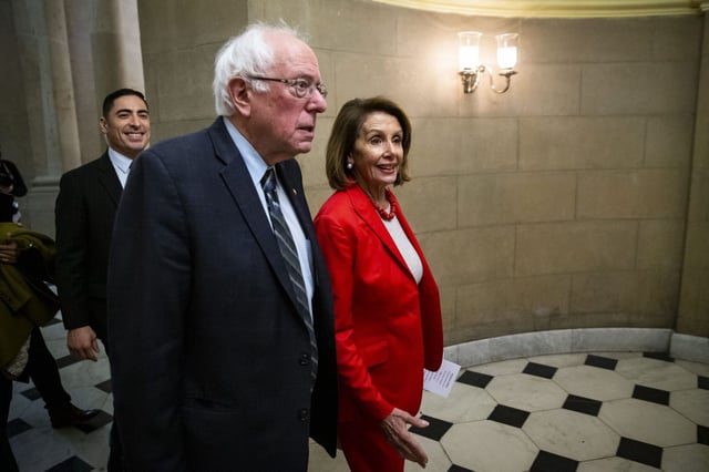 Nancy Pelosi and Bernie Sanders on Capitol Hill in 2019.