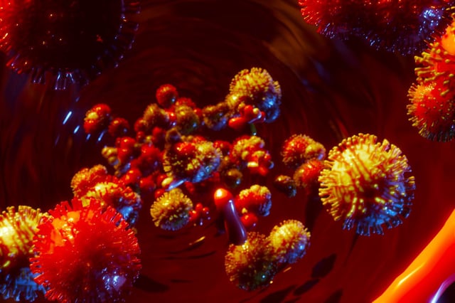 Pathogenic virus or bacteria cell in blood stream.