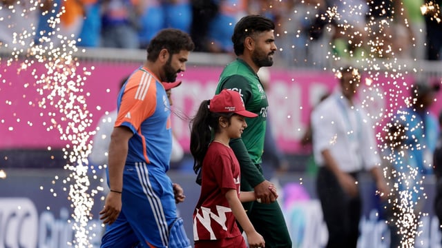 Pakistan star batter Babar Azam, right, and India's captain Rohit Sharma.