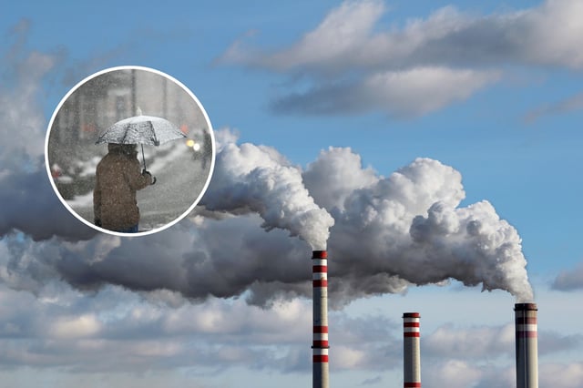 factory pollution and snow
