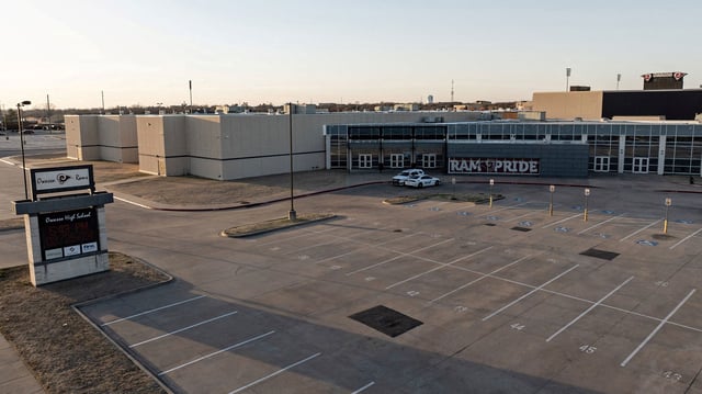 Owasso High School is seen the day of a vigil in memory of nonbinary teenage student Nex Benedict.