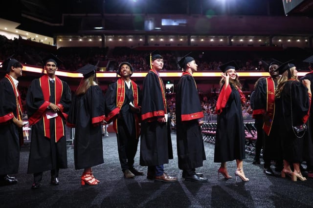 USC students attend graduation from Viterbi School of Engineering at the Galen Center in Los Angeles, California on May 10, 2024.