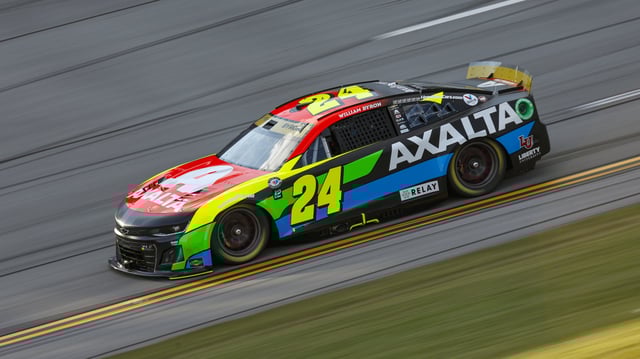 TALLADEGA, ALABAMA - SEPTEMBER 30: William Byron, driver of the #24 Axalta Chevrolet, drives during qualifying for the NASCAR Cup Series YellaWood 500 at Talladega Superspeedway on September 30, 2023 in Talladega, Alabama.