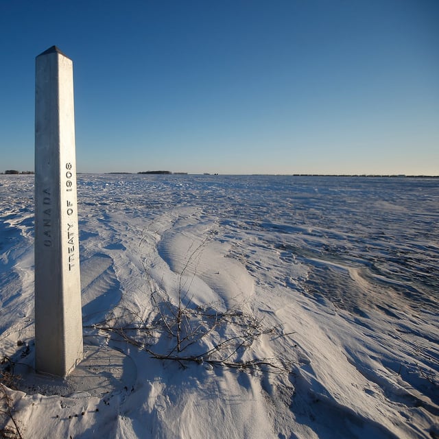 A border marker, between the United States and Canada is shown just outside of Emerson, Man., Thursday, Jan. 20, 2022. THE CANADIAN PRESS/John Woods