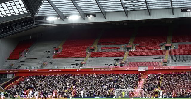 Soccer Football - Premier League - Liverpool v West Ham United - Anfield, Liverpool, Britain - September 24, 2023 General view of empty seats inside the Anfield Road Stand during the match REUTERS/Peter Powell /File Photo
