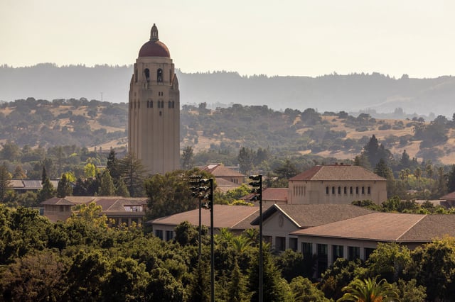 A view of Stanford University from Stanford Stadium during an NCAA football game on Sept. 16, 2023, in Palo Alto, Calif.