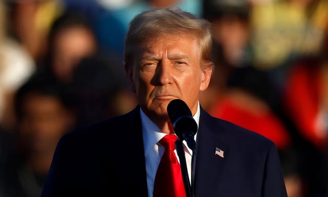 NATIONAL HARBOR, MD, USA- February 24, 2024: Donald Trump speaks at an event about his plan for defeating current President Joe Biden in November , Donald trump picture on white background or screen,