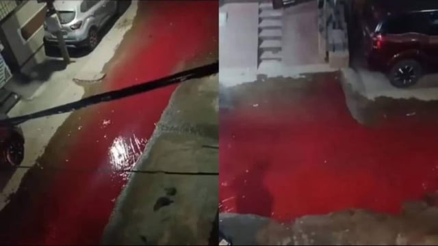 A liquid that looked like blood flooded Hyderabad streets. 