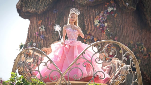 This image released by Universal Pictures shows Ariana Grande in a scene from the film Wicked. (Giles Keyte/Universal Pictures via AP)