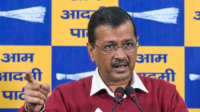 AAP national convener Arvind Kejriwal addresses a press conference, in New Delhi.