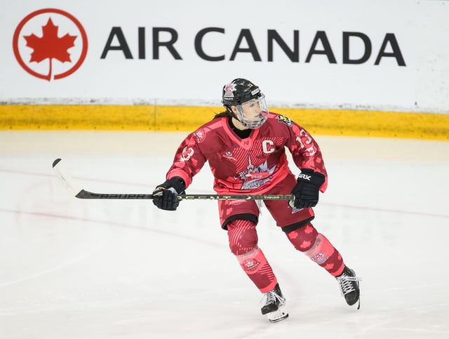 TORONTO, CANADA - JANUARY 29: Kaleigh Fratkin #13 of Team Canada skates during the Premier Hockey Federation 2023 All-Star Show Case at Mattamy Athletic Centre on January 29, 2023 in Toronto, Ontario, Canada. (Photo by Chris Tanouye/Getty Images)