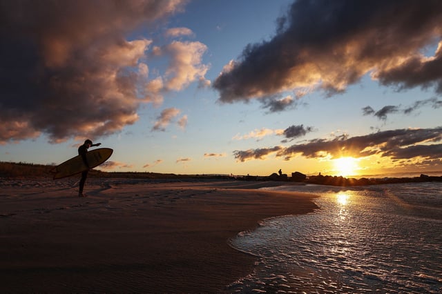 Clouds over the Atlantic Ocean at sunrise in Lido Beach, New York, September 23, 2022.