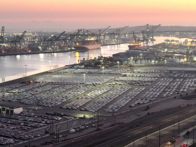 WILMINGTON, CALIFORNIA - DECEMBER 04: An aerial view of newly imported cars parked at the automobile terminal at the Port of Los Angeles on December 4, 2024 in Wilmington, California. U.S. President-elect Donald Trump is threatening new tariffs on multiple countries as his second term approaches after making tariffs a signature of his 2024 Presidential campaign. The ports of Los Angeles and neighboring Long Beach is the country’s busiest container port complex. (Photo by Mario Tama/Getty Images)