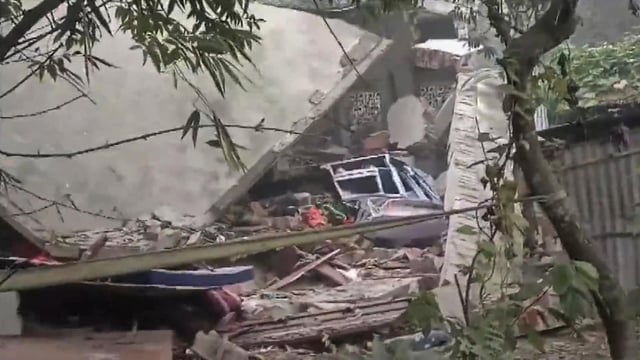 Debris at the site following bomb explosion, in Murshidabad, West Bengal. 