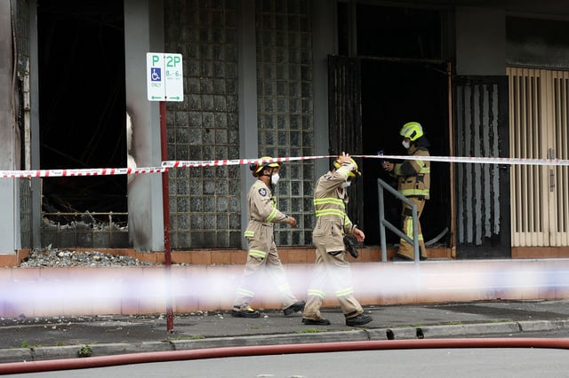 Firefighters work at the scene of a fire at the Adass Israel Synagogue in Ripponlea, Melbourne, Australia, on December 6, 2024.
