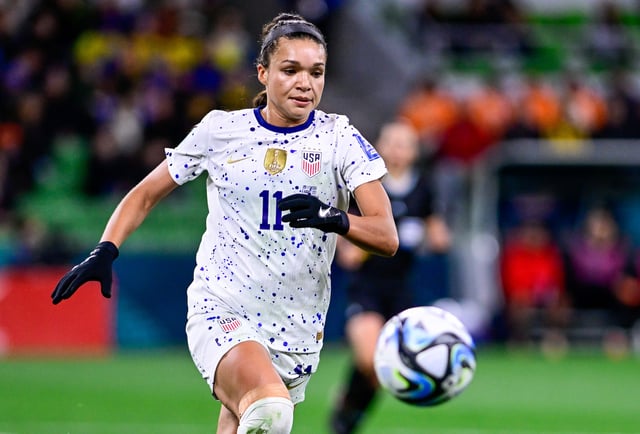 Sophia Smith #11 of USA attacking during a game between Sweden and USWNT at Melbourne Rectangular Stadium on August 6, 2023 in Melbourne, Australia.
