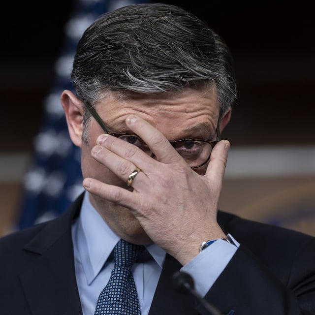 Speaker of the House Mike Johnson, R-La., takes questions from reporters after presenting his final version of an interim pending bill to his caucus, at the Capitol in Washington, Tuesday, Dec. 17, 2024. Johnson's revised government funding proposal, which was backed by Trump, failed to pass on Thursday.