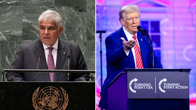 Panama president José Raúl Mulino reacts after Donald Trump threatens to take control of Panama Canal (AP Photo/Pamela Smith, photo by JOSH EDELSON / AFP)