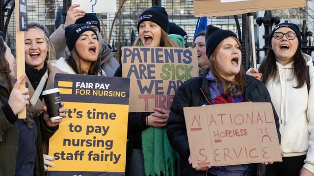 Nurses on a picket line. Dissatisfaction with pay has been growing across the public sector in recent years