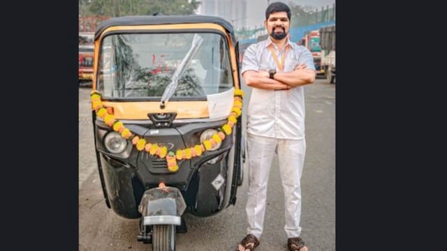 A laid-off designer with 14 years’ experience, turned autorickshaw driver after months of job hunt struggles.