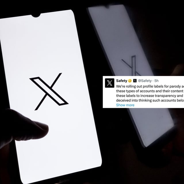 An X logo is visible on a smartphone next to an X post.