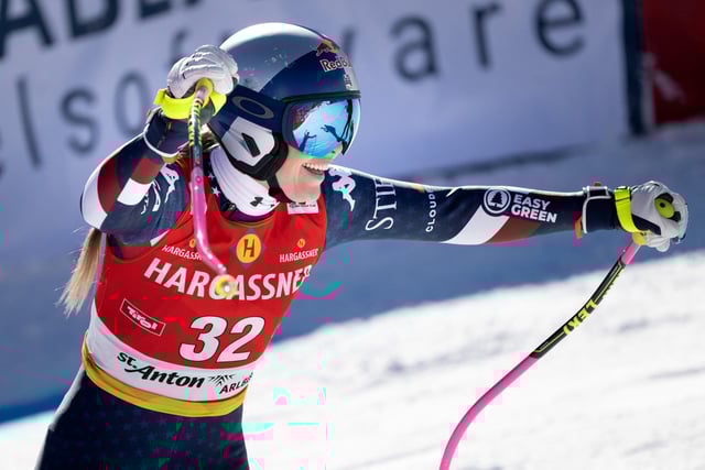 Lindsey Vonn reacts after her run in the women's downhill race in Austria.