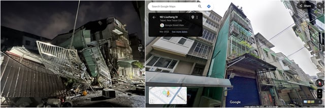 Screenshot comparison of the image published by CNA (left) and the street view imagery on Google Maps (right)