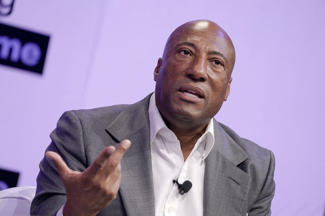 Byron Allen, chairman and chief executive officer of Allen Media Group is seen during the Bloomberg Screentime event on October 12, 2023.