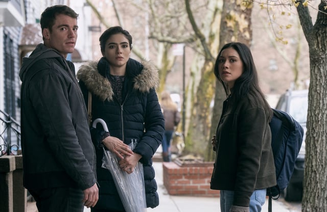 (L to R) Gabriel Basso as Peter Sutherland, Arienne Mandi as Noor, Luciane Buchanan as Rose Larkin in Season 2 of "The Night Agent."