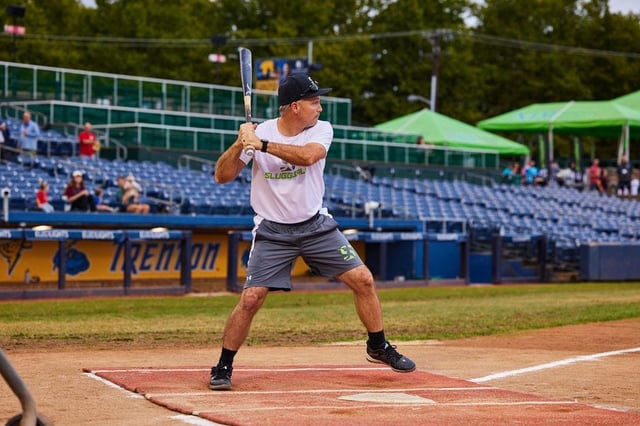 A batter takes his swings during a game of Sluggfest.