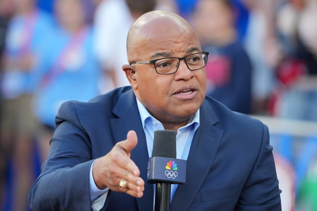 Jun 24, 2024; Eugene, OR, USA; NBC Sports broadcaster Mike Tirico during the US Olympic Team Trials at Hayward Field.