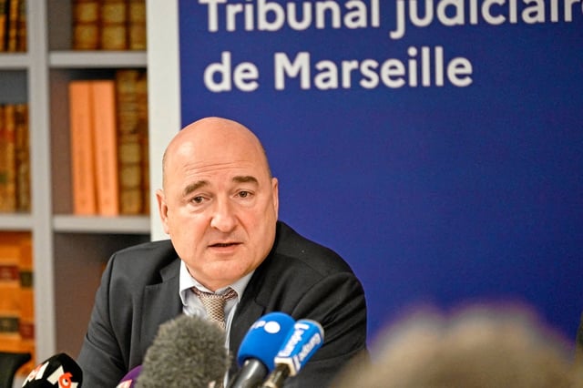 Le procureur de la République de Marseille, Nicolas Bessone, lors d'une conférence de presse sur le narcotrafic, au tribunal judiciaire de Marseille le 21 janvier 2025.
