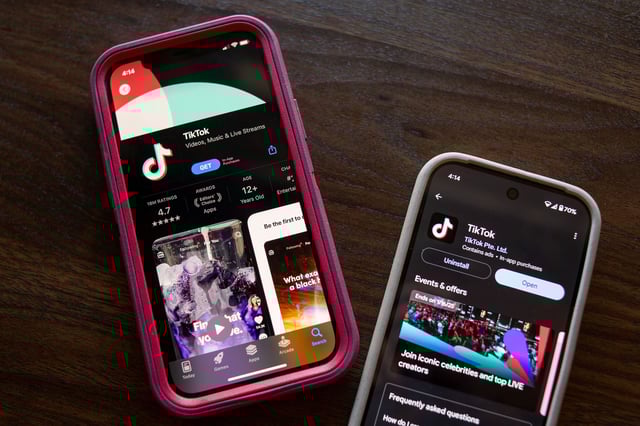 TikTok is seen in the app stores of an iPhone and Google Pixel on January 8, 2025. 