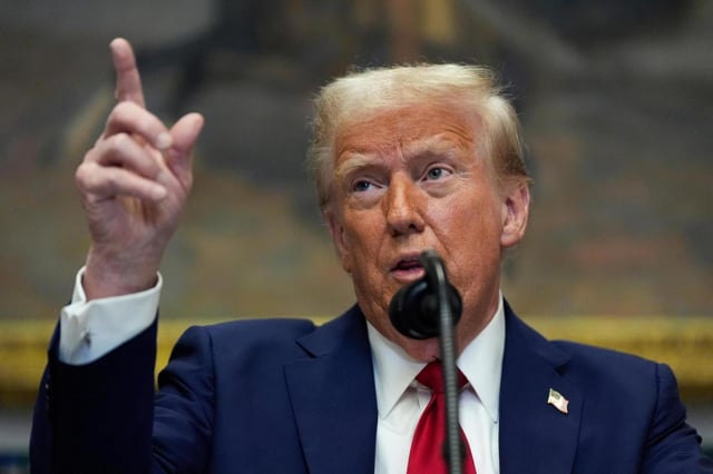 President Donald Trump speaks in the Roosevelt Room of the White House, Tuesday, Jan. 21, 2025, in Washington. (AP Photo/Julia Demaree Nikhinson)