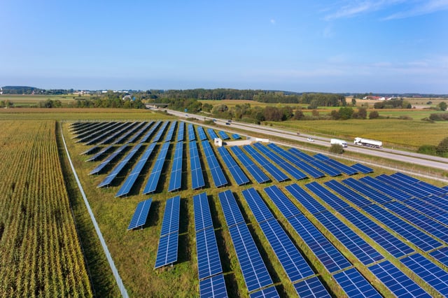 Solar panels in Bavaria, Germany. Credit: Henglein and Steets / Alamy Stock Photo