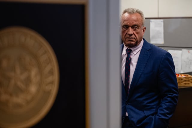 WASHINGTON, DC - JANUARY 9: U.S. President-elect Donald Trump's nominee to be Secretary of Health and Human Services Robert Kennedy Jr. waits to enter a meeting with Sen. John Cornyn (R-TX) on Capitol Hill on January 9, 2025 in Washington, DC. Trump's nominees for his incoming administration continue to meet with senators on Capitol Hill, weeks before his inauguration. (Photo by Jon Cherry/Getty Images)
