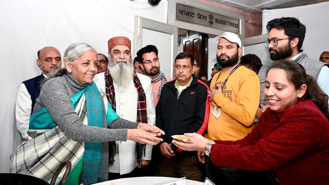 Union finance minister Nirmala Sitharaman during the Halwa ceremony for 2024