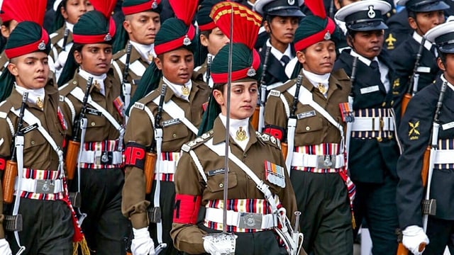 A glimpse of the Full Dress Rehearsal of the Republic Day Parade at Kartavya Path, in New Delhi. 