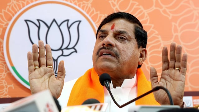Bhopal, Dec 24 (ANI): Madhya Pradesh Chief Minister Mohan Yadav addresses a press conference, at BJP State Headquarters in Bhopal on Tuesday. (ANI Photo)